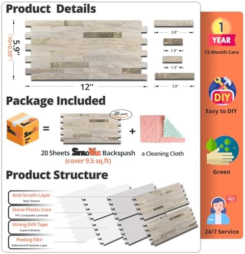 StyloVue 20 Sheets Kitchen Peel and Stick Backsplash Tiles - Image 4