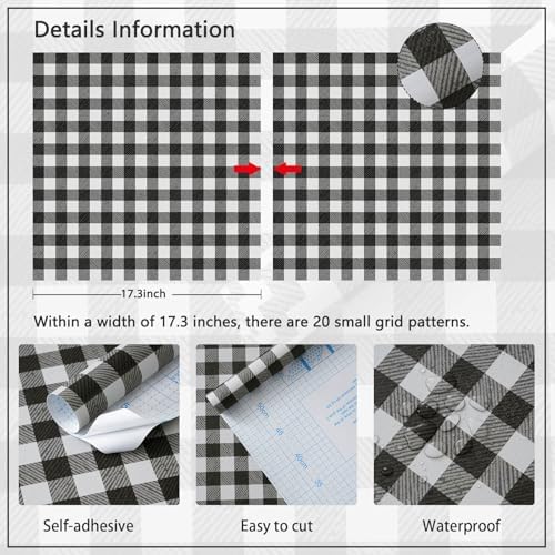 Heroad 17.3"x196" Plaid Peel and Stick Wallpaper Black and White Wall Paper - Image 2