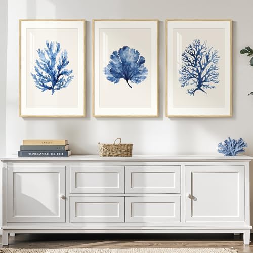 Framed Coastal Ocean Blue Coral Large Wall Art - Image 2
