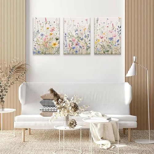 Bwodke Colorful Wildflower Canvas Wall Art Set of 3, 16x24 inch - Image 7