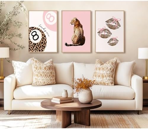 Pink Cheetah Wall Art Decor Leopard Preppy Trendy Canvas Poster Fashion - Image 5