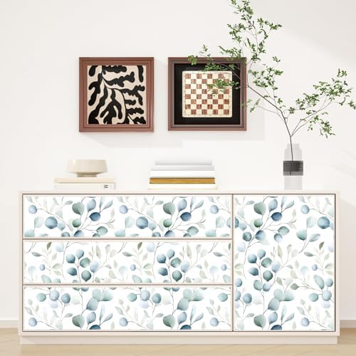 Danodoi Blue Green Vintage Leaf Peel and Stick Wallpaper 17.5" x 118" - Image 3