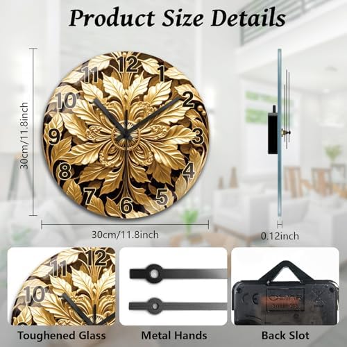 peacoblue Gold Abstract Leaf Wall Clocks Battery Operated - Image 2