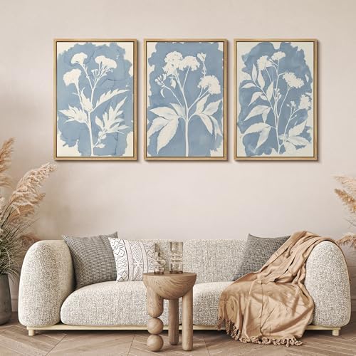 MUDECOR Framed Canvas Print Wall Art Blue Botanical Silhouette Soft Blue - Image 2
