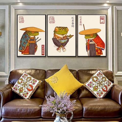 Japanese Frog Wall Art Set of 3, Samurai Canvas Prints, 12x16 in - Image 2