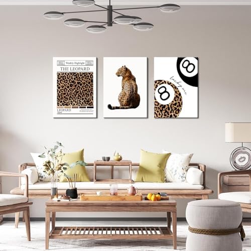 Set of 3 Trendy Leopard Canvas Wall Art Funky Lucky 8 Ball Posters Prints - Image 7