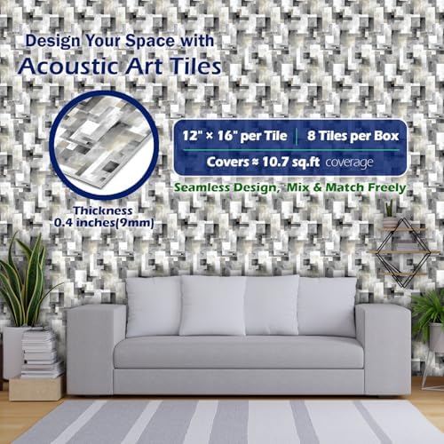 PINWELIFE® Acoustic Art Tiles – 8-Pack 12"x16" Sound Absorbing Panels, Seamless - Image 2