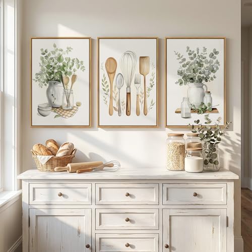 Framed Botanical Wall Art for Kitchen, 3 Piece Modern Farmhouse Sage Green - Image 4