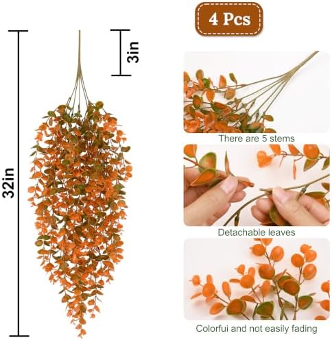 Waipfaru 4Pcs Fake Hanging Plants, Eucalyptus Leaves Fake Vines Fall Decor - Image 4