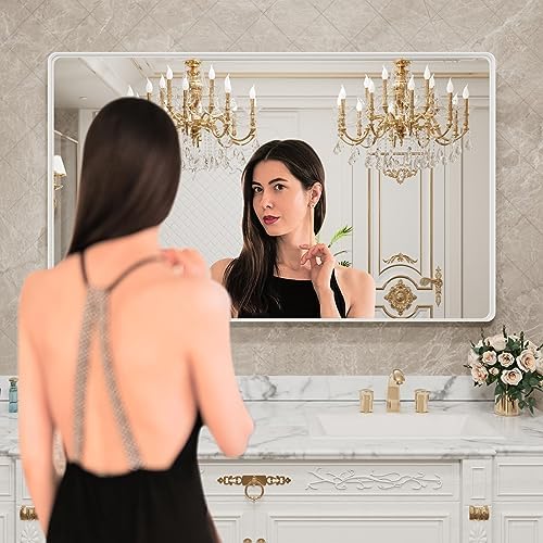 LOAAO White Metal Framed Bathroom Mirror, 50x30 Inch - Image 2
