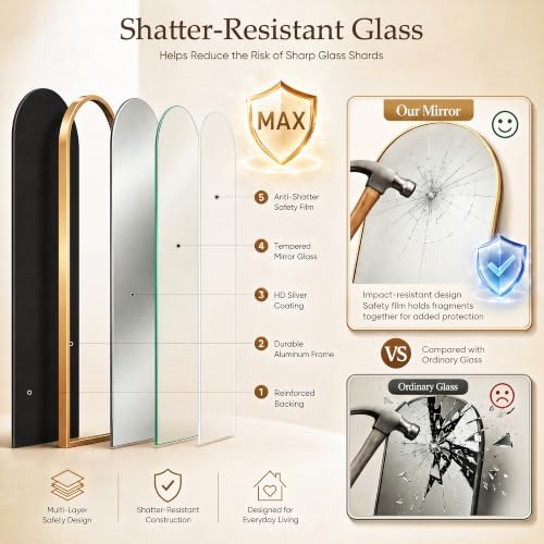 88"x44" Arched Full Length Mirror, Large Floor Mirror - Image 6