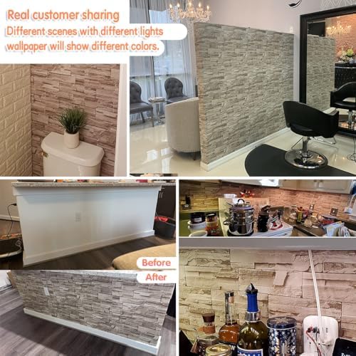 Jeweluck Faux Stone Wallpaper Peel and Stick Brick Wallpaper 17.7”×393.7” - Image 2