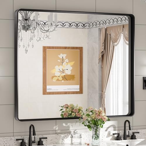 TETOTE Black Framed Mirrors for Bathroom, 42 x 36 Inch Modern Decorative Wall by TETOTE