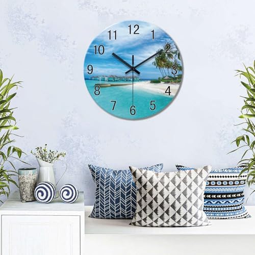 XFM Blue Beach Wall Clock 16 Inch Silent Coastal Nautical - Image 2