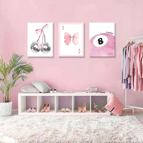 Framed Pink Canvas Wall Decor Set of 3, Girls Preppy Room Decor Picture - Image 2