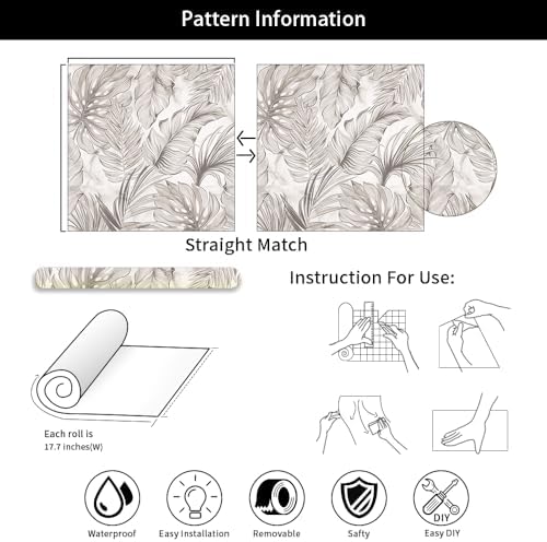 Boho Sand Monstera Leaf Abstract Plants Modern Peel and Stick Wallpaper Wall - Image 6