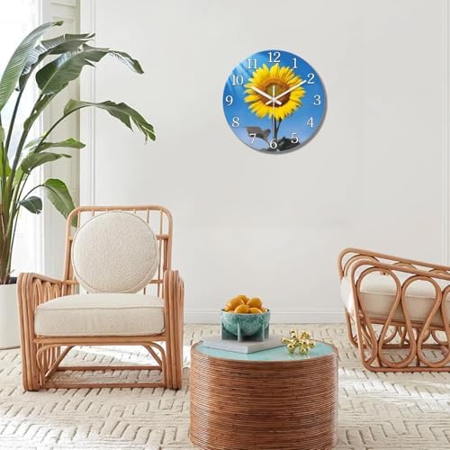 XFM Sunflower Glass Wall Clock 12 Inch Blue Yellow - Image 5