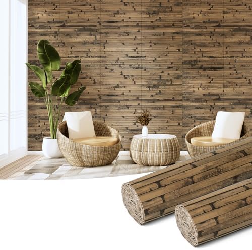 Art3d 12 x 96 in Pole Wrap Natural Bamboo Wall Panel, Dark Burned by Art3d