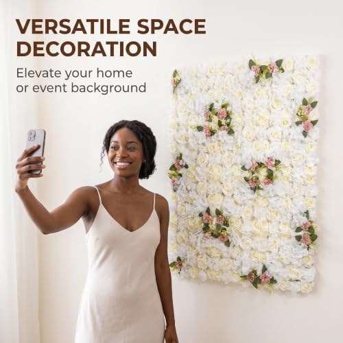 Flower Wall Backdrop, 12 Panels, 16.5x16.5 Inch, Ivory White - Image 5