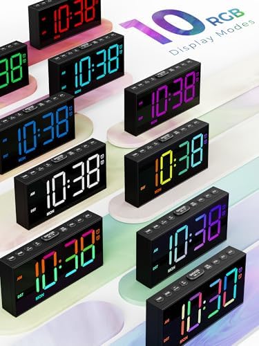 Digital Alarm Clock for Heavy Sleepers, 7.5-Inch RGB Display, Dual Alarms - Image 2