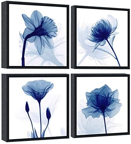 Pyradecor Black Framed Wall Art Blue Flickering Flower Modern Paintings Canvas - Image 2