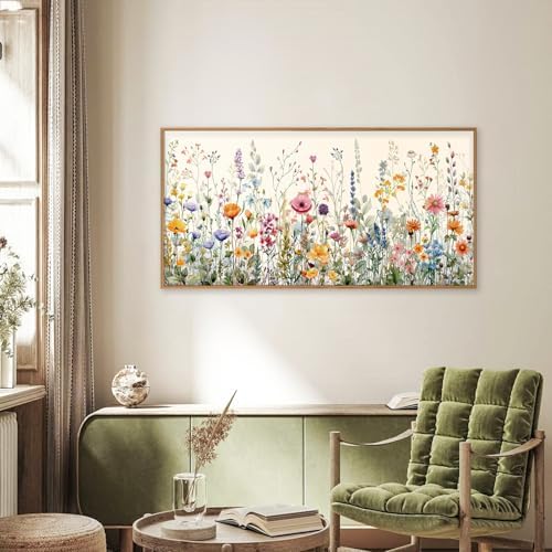FWIEXA Floral Canvas Wall Art, Framed Wildflower Pictures Wall Decor, Large - Image 3