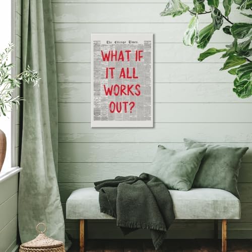 Red Retro Newspaper Wall Art Trendy Inspirational Quote Poster What If It All - Image 5