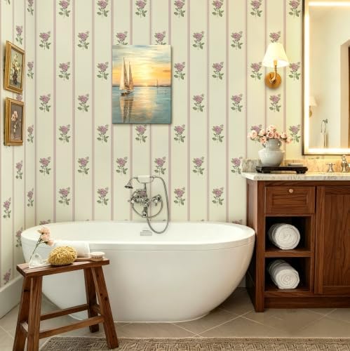 Guvana Peel and Stick Wallpaper Pink Stripe Wall Paper Floral Contact Paper - Image 2