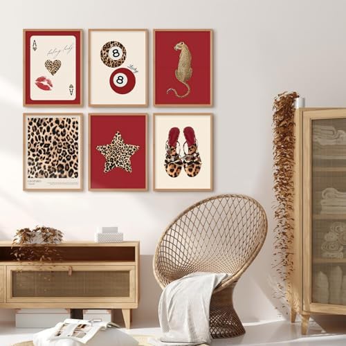 Cheetah Wall Art Red Leopard Canvas Wall Decor Y2k Trendy Coquette Poster - Image 4