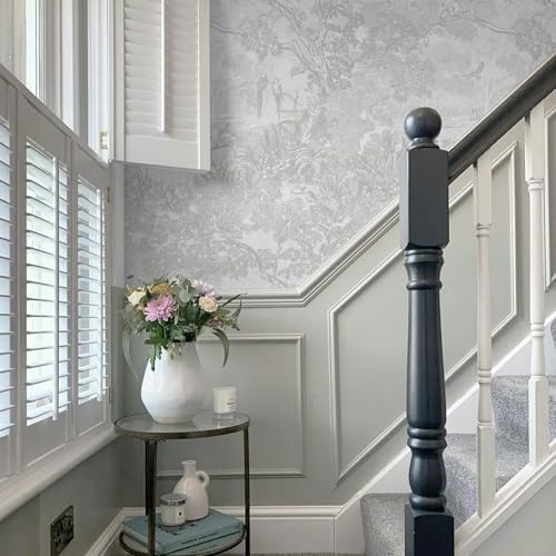 Ismoon Gray Peel and Stick Wallpaper Neutral Wall Paper 17.3in×6.56ft Vintage - Image 4