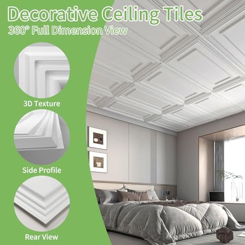 Art3d 3D PVC Ceiling Tiles 2x4 ft, 96 Sq.Ft, Rectangular White - Image 3