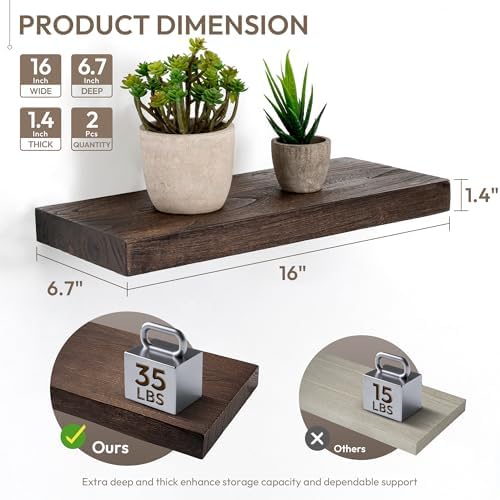 Marsmiles 16in Solid Wood Floating Shelves - Image 3