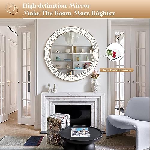 26 inch Round Mirrors for Wall Wood Circle Mirror - Image 2