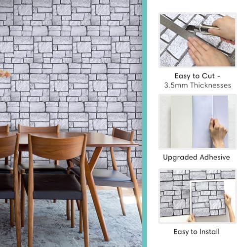 Commomy 3D Faux Stone Wall Panels Peel and Stick 10 Pcs 11.8" x 11.8" - Image 5