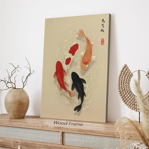 Japanese Koi Fish Poster Modern Oriental Asian Canvas Wall Art Minimalist Zen - Image 2