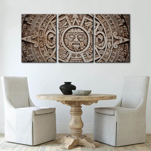 Pacimo 3 Pieces Modern Wall Art Ancient Mayan Calendar Pictures Paintings Print - Image 3