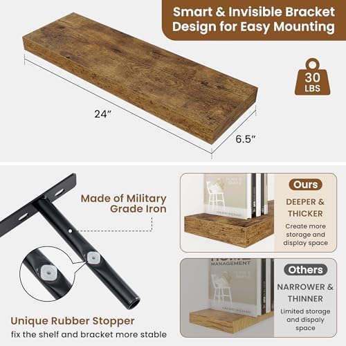 Floating Shelves for Wall, Wall Mounted Wood Shelves - Image 3