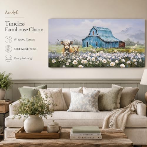Anolyfi Farmhouse Highland Cow Canvas Wall Art - Image 2