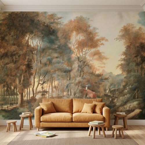 Forest Mural Wallpaper Peel and Stick Vintage Cottage Woodland Lanscape by Toolhom