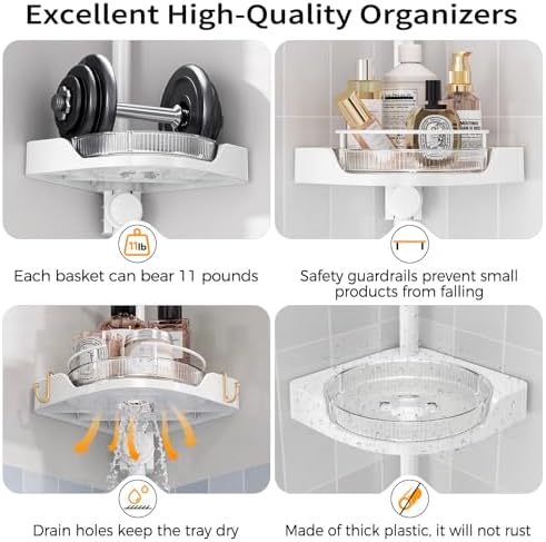 shuang qing 360° Rotating Corner Shower Caddy Tension Pole Organizer - Image 5