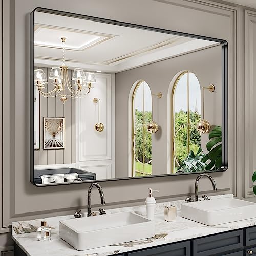 LOAAO 60X40 Inch Black Metal Framed Bathroom Mirror by LOAAO