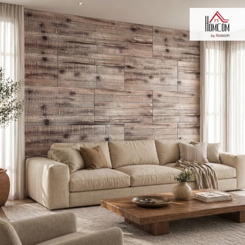 HOMCOM 3D Faux Wood Wall Panels Water-Resistant 4' x 2' Gray Wood Grain - Image 2