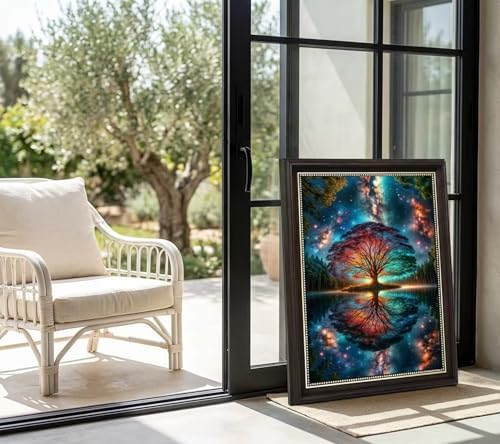 Black Gold Framed Tree of Life Canvas Wall Art Starry sky reflection Pictures - Image 2