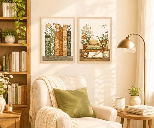 KBCXOY Vintage Book Flower Wall Art Rustic garden Library Art Print - Image 2