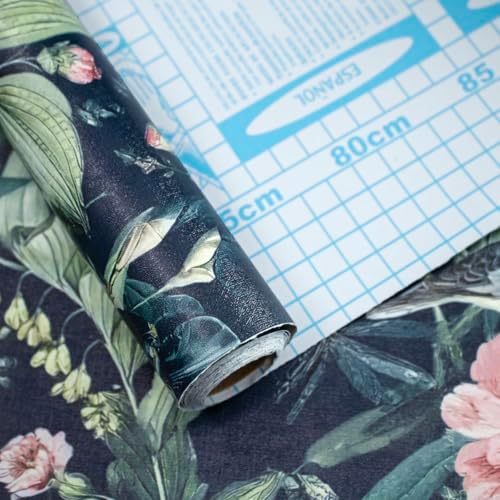 Navy Bird and Floral Peel and Stick Wallpaper Vintage 17in x 118in - Image 5