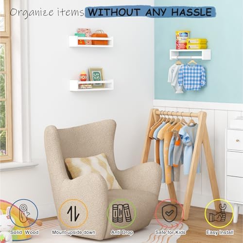 White Nursery Floating Book Shelves, Wall Bookshelf - Image 5