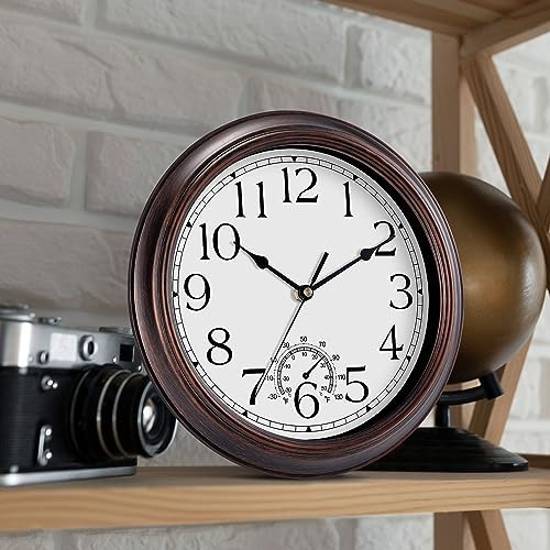 KECYET 10" Wall Clock with Thermometers Vintage Silent Battery Operated - Image 4