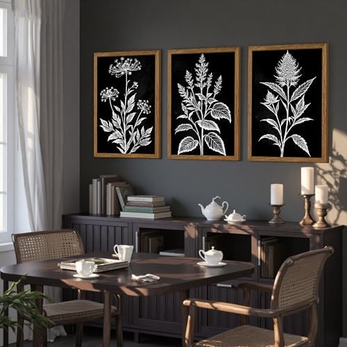 AVECCO 3 Pieces Black White Botanical Wall Art Canvas Framed 16x24 Inch - Image 5