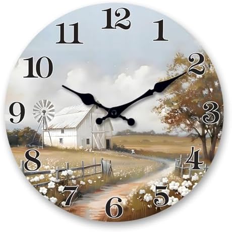XFM 12 Inch Silent Wooden Wall Clocks Battery Operated Farm Barn by XFMWallClock