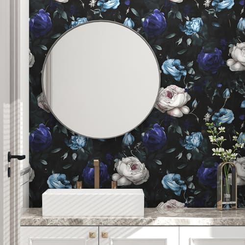 Laatse Gothic Dark Blue Rose Floral Wallpaper Peel and Stick 17.5"x393" - Image 3